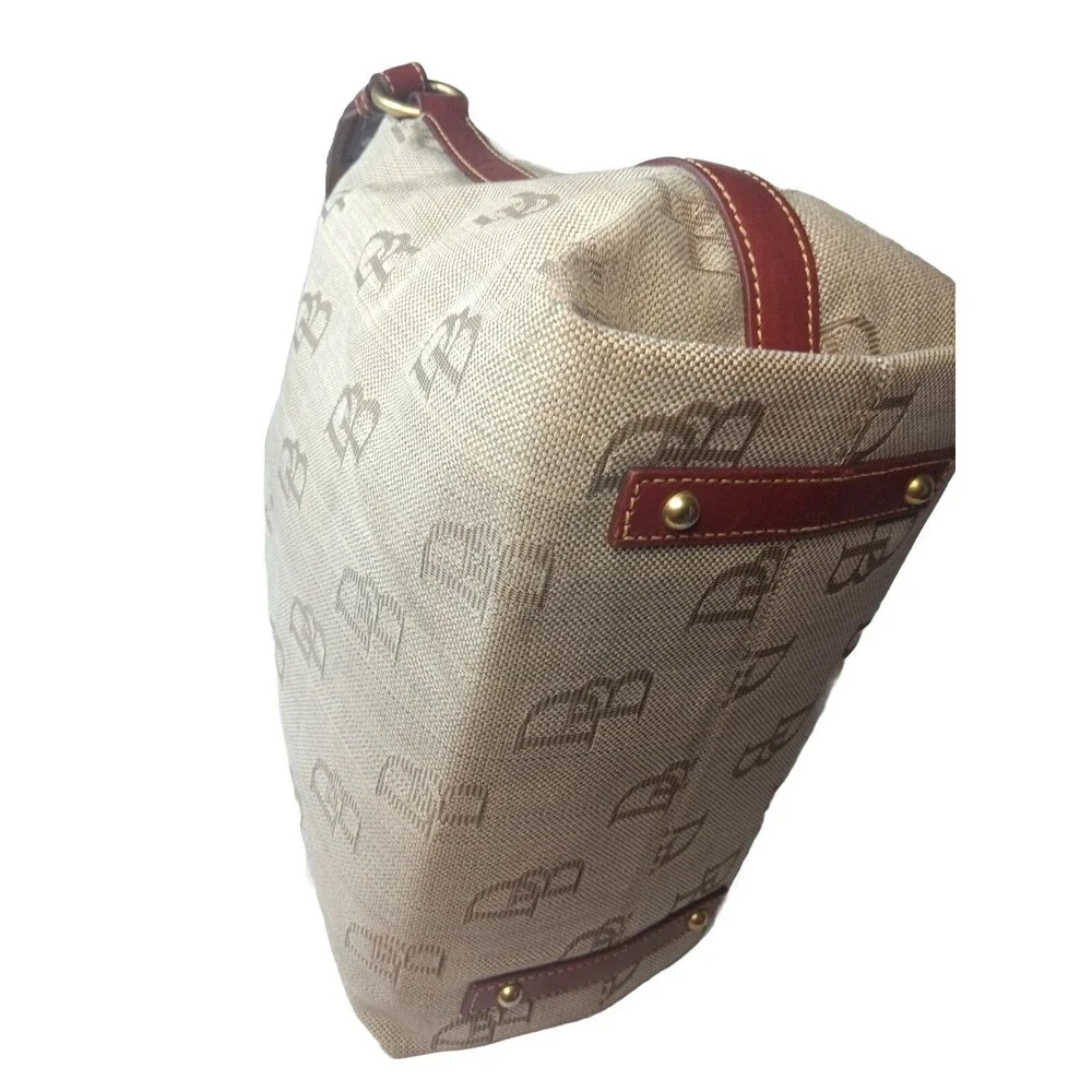 Dooney & Bourke Brown Signature Hobo Canvas Shoulder Bag Leather Trim